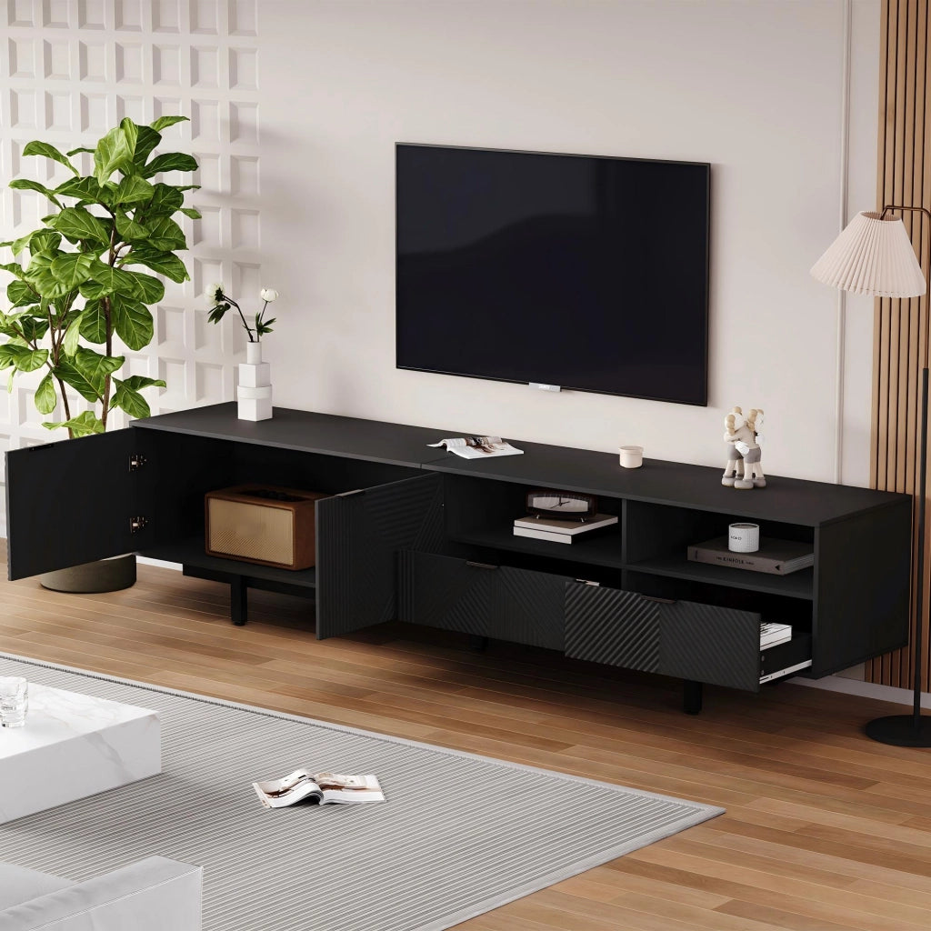 Mobile TV- linee geometriche astratte- nero- 200x40x51 cm- per TV 90"