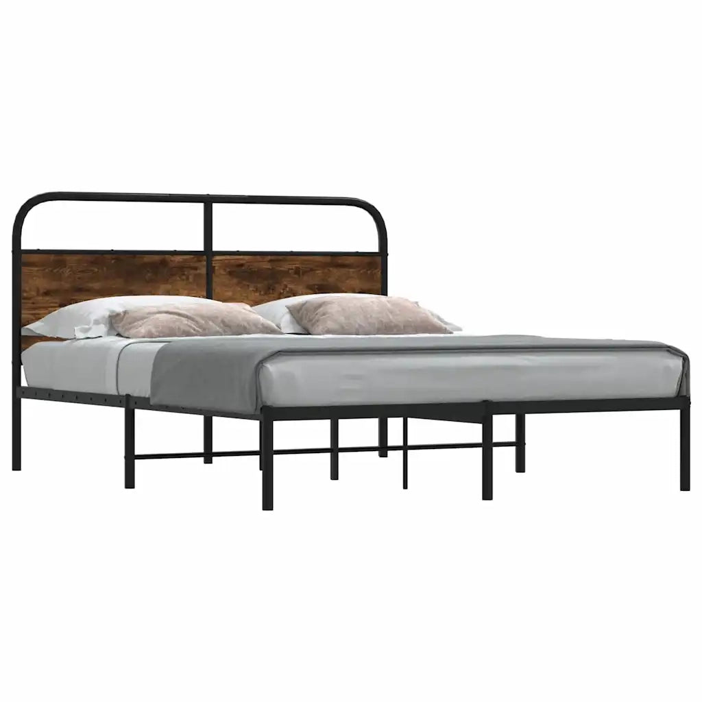Letto matrimoniale | Letto per adulti | Giroletto senza Materasso Rovere Fumo 135x190 cm in Truciolato