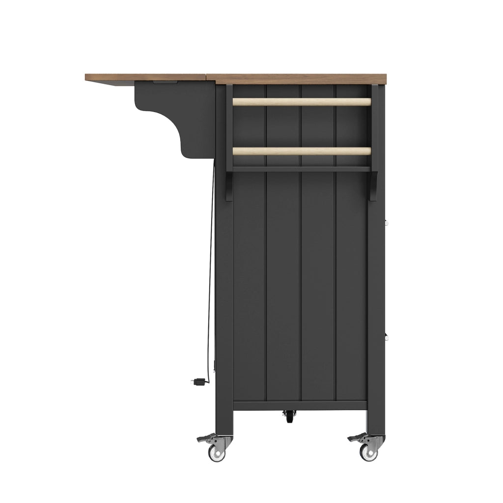 CARRELLO CUCINA 139x40x94 cm Nero MDF con LED e ruote