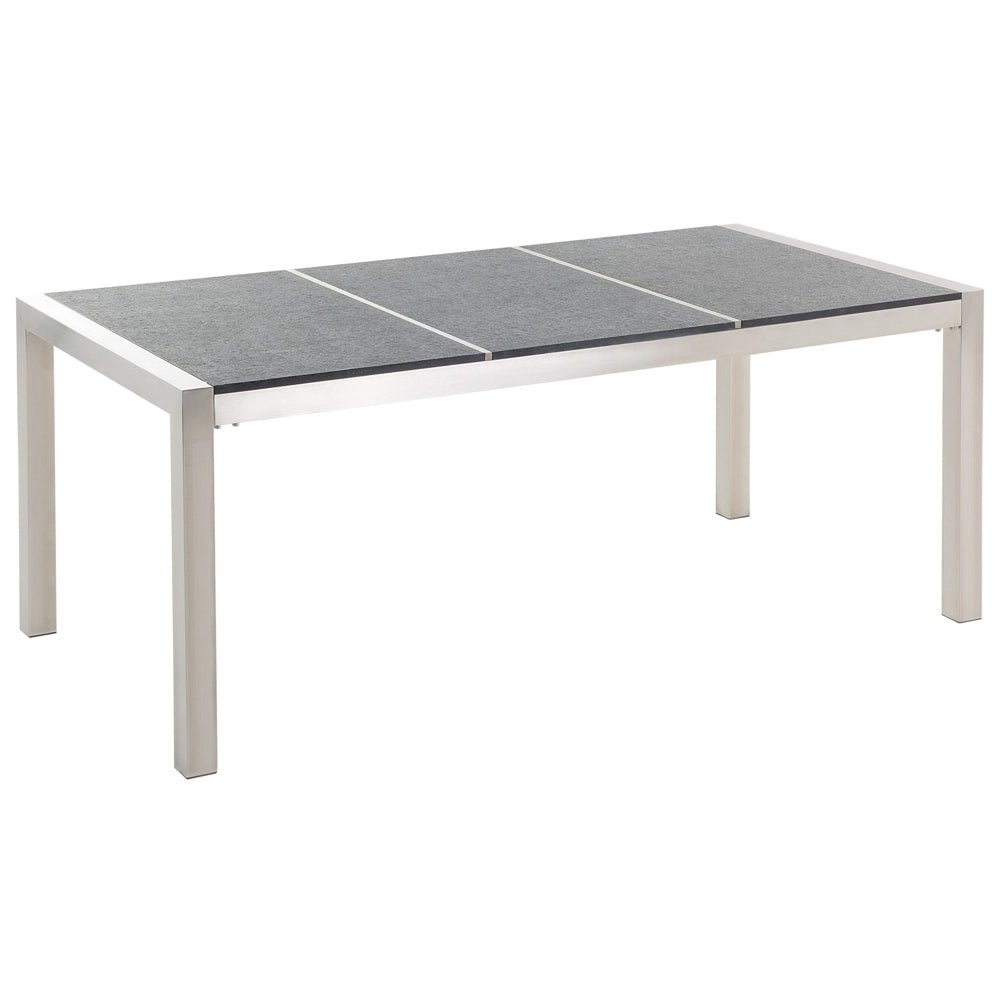 Set da Giardino Tavolo Piano Basalto Fiammato 6 Sedie Beige 180 x 90 cm Giardino Terrazzo Balcone