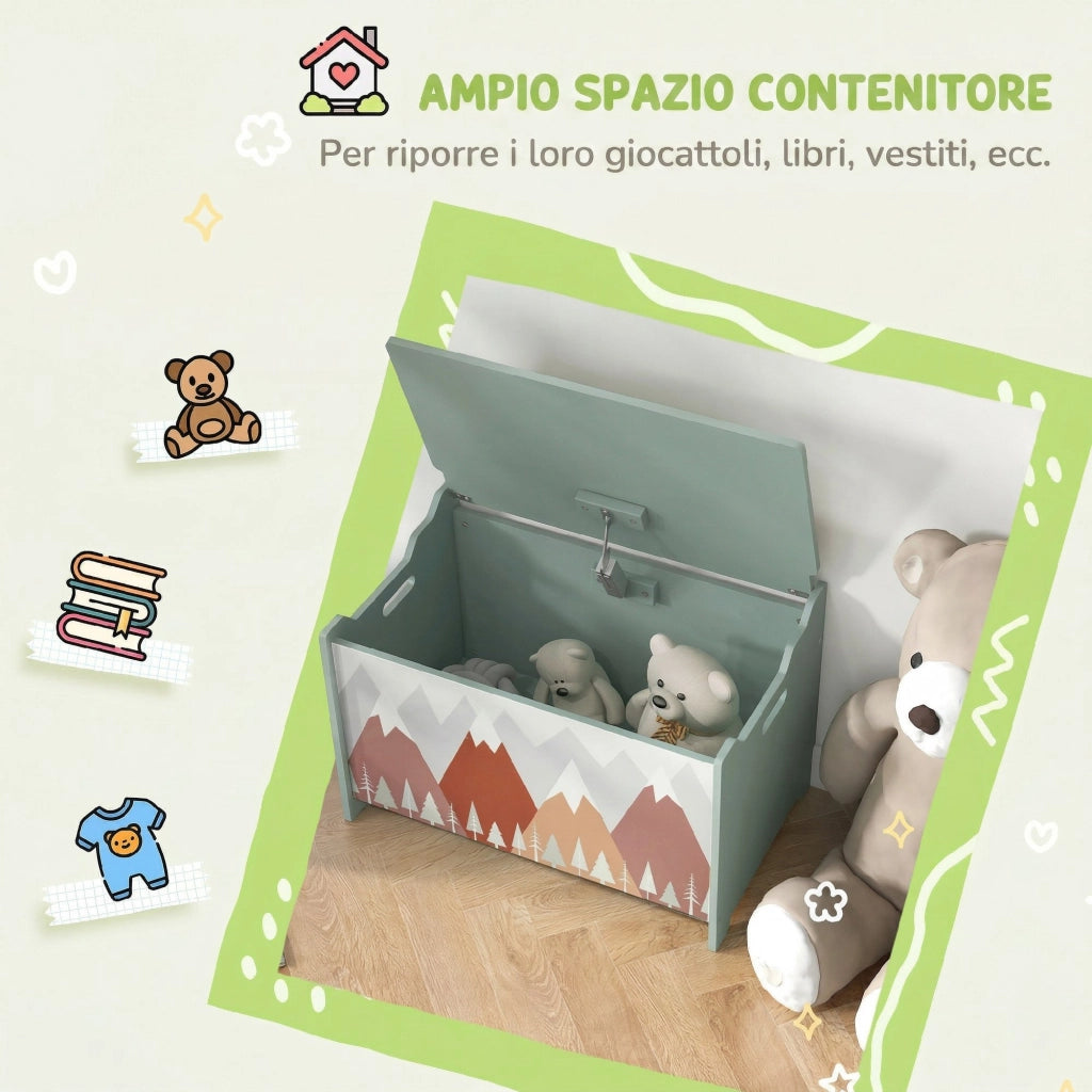 Contenitore Portagiochi con Coperchio ¨C Minimal ¨C Verde MDF 60x37x39