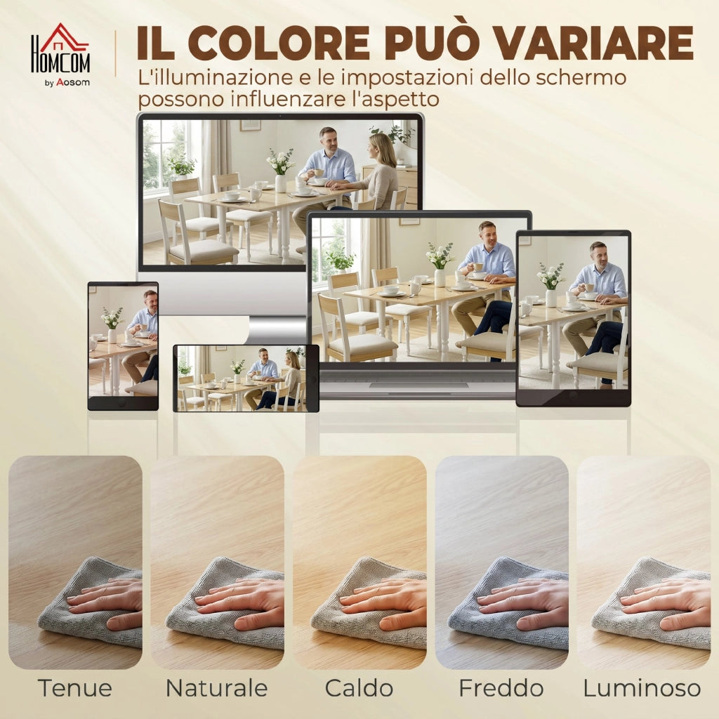 Tavolo da Pranzo Pieghevole a Ribalta 2-6 Persone in MDF Effetto Legno Naturale e Gambe in Acciaio Salvaspazio per Casa