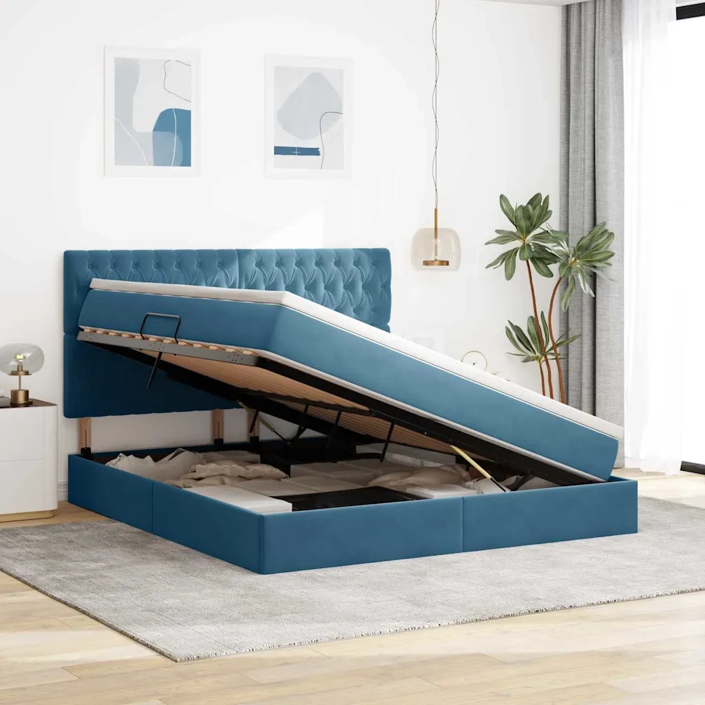 Letto con contenitore e LED Blu Scuro 180 x 200 cm Velluto