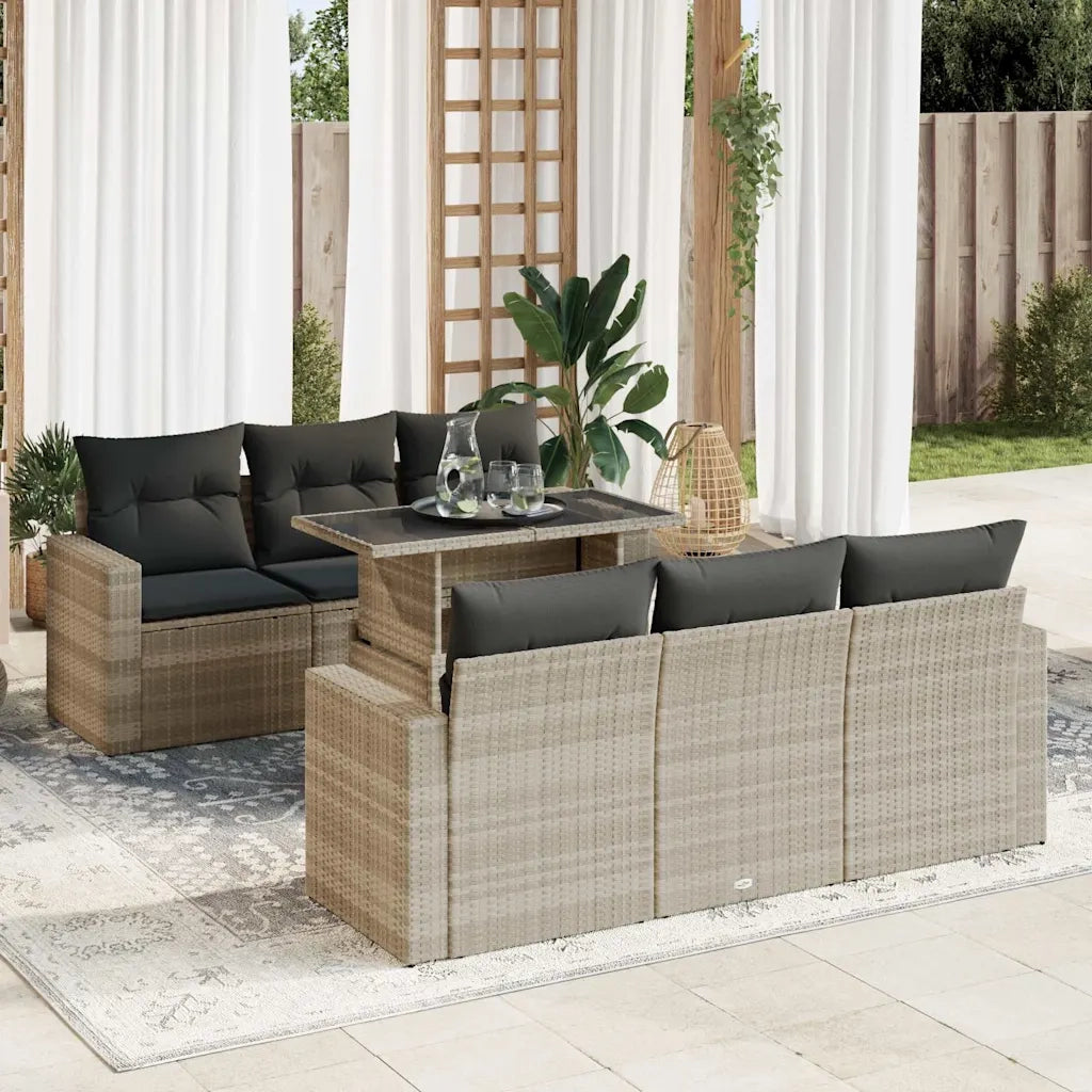 Set Divani da Giardino 7pz con Cuscini Grigio Chiaro Polyrattan 3326263