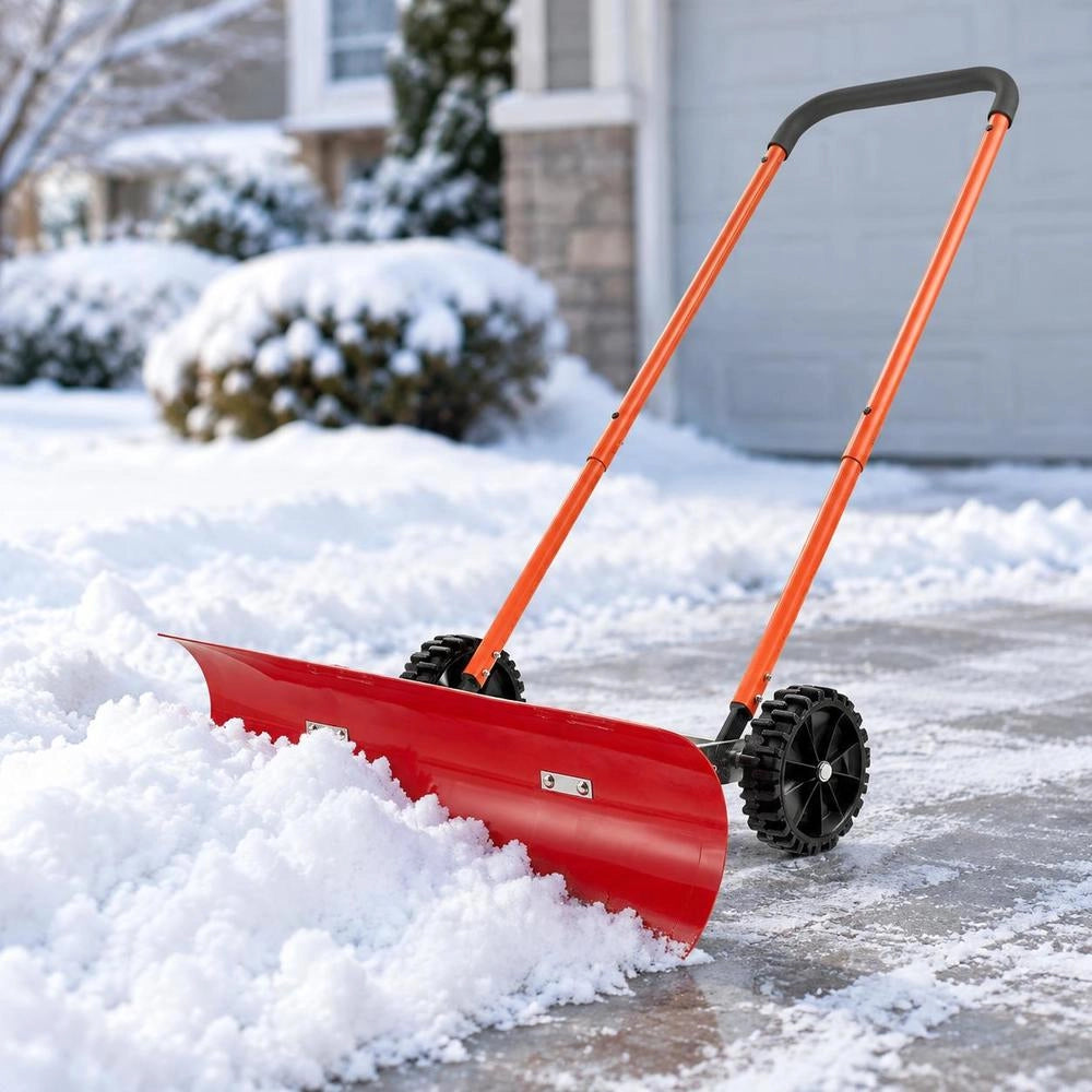Snow Shovel On Wheels, 955 Mm Snow Pusher With Bidirectional Blade, 90° Adjustable Handle, Plastic Snow Remover, Snow Plow, Snow Shovel For Cleaning The Driveway