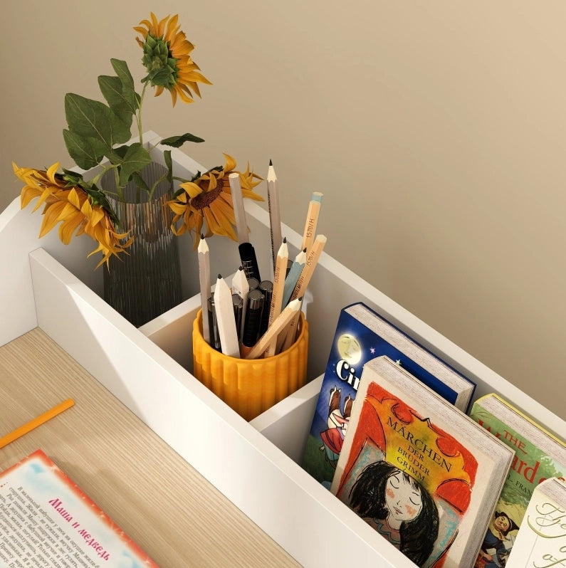 Set scrivania e sedia per bambini con vani portaoggetti