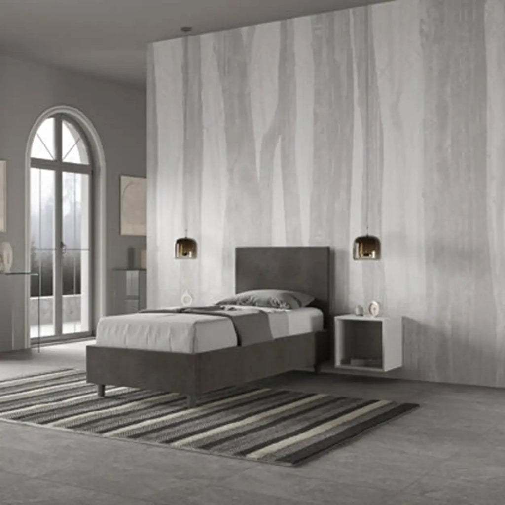 Letto singolo senza rete imbottito 80x190 microfibra grigio Adele