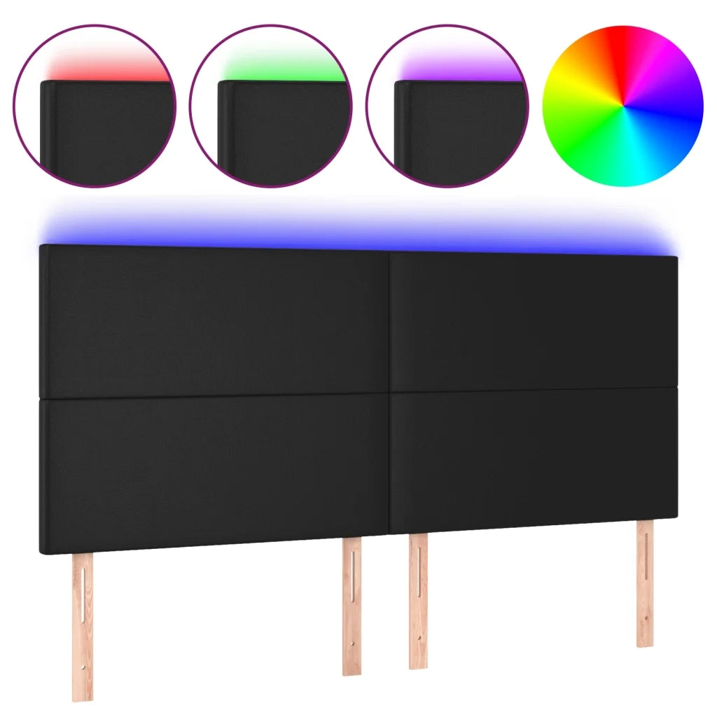 Testiera | Testata a LED Nera 160x5x118/128 cm in Similpelle