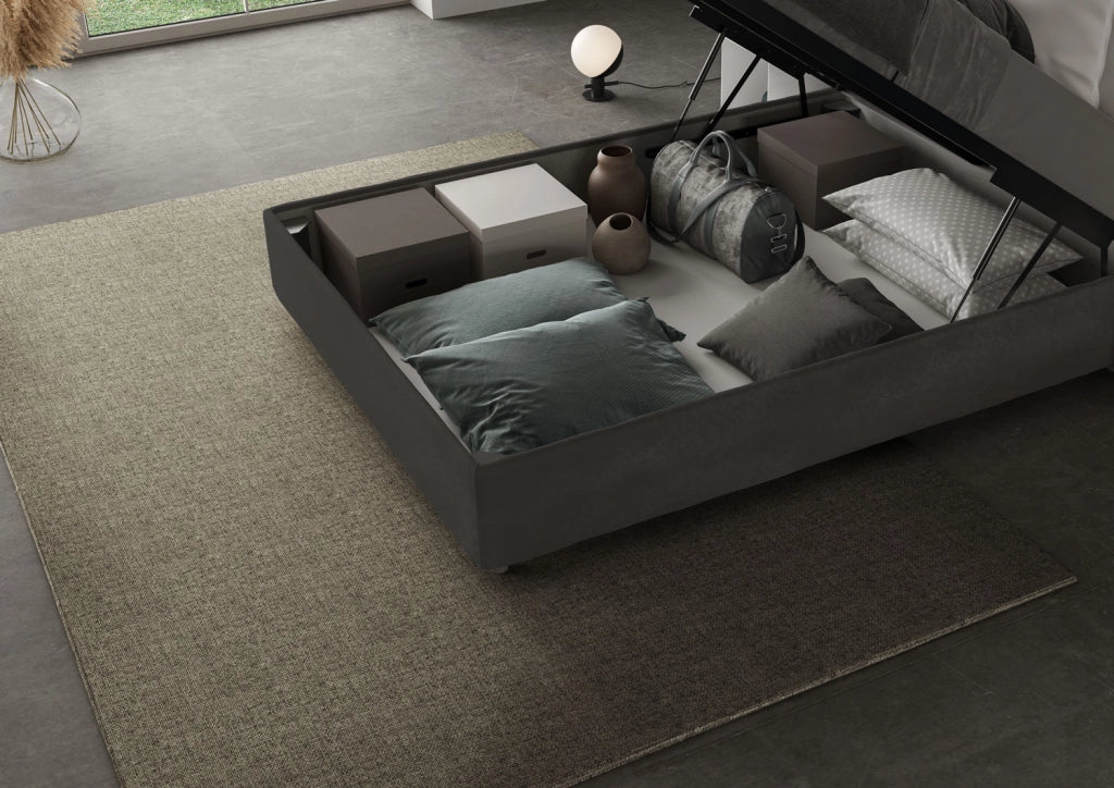 BS COM Letto una piazza e mezza contenitore imbottito 110x190 microfibra grigio