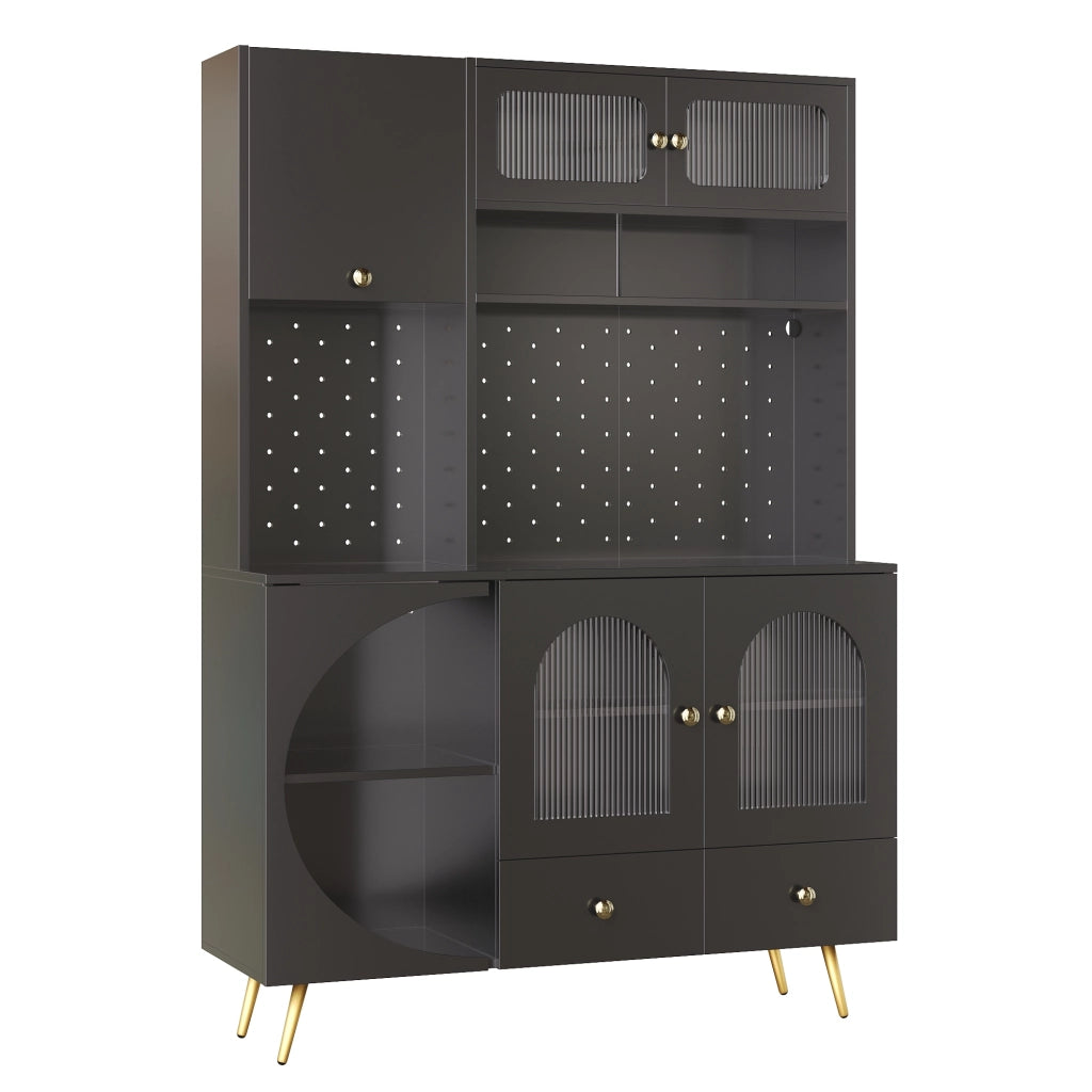 Credenza alta con LED, prese USB e 2 prese AC, 120×40×176 cm, nero