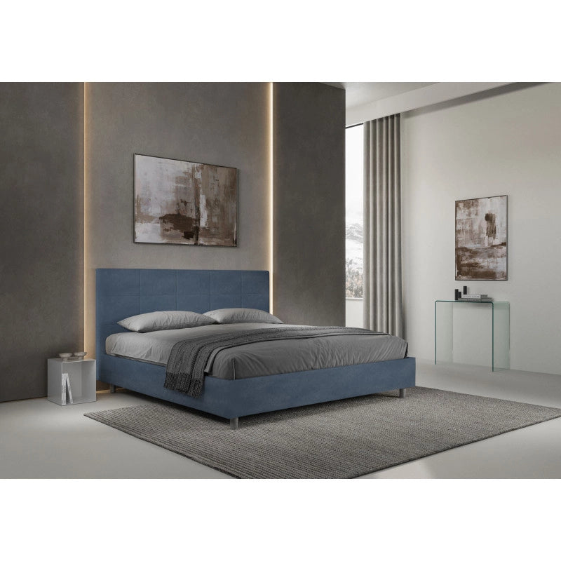 Letto imbottito Matrimoniale 190x200 cm Mika - Senza rete,Microfibra,Blu