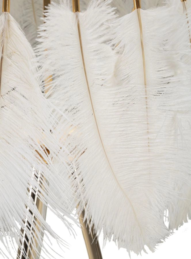 Lampada da Terra Feather Stand Ø46x147 cm in Ferro e Plastica Oro e Bianco