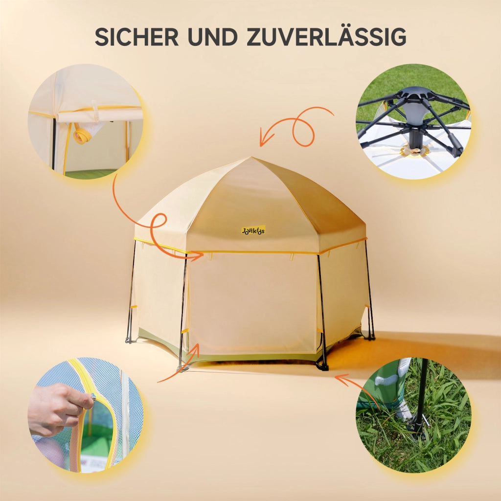Jovikids Box a molle per bambini pieghevole con baldacchino, tenda pop-up per esterni, grande playpen esagonale 150x150x105cm con borsa da trasporto per casa, giardino e spiaggia