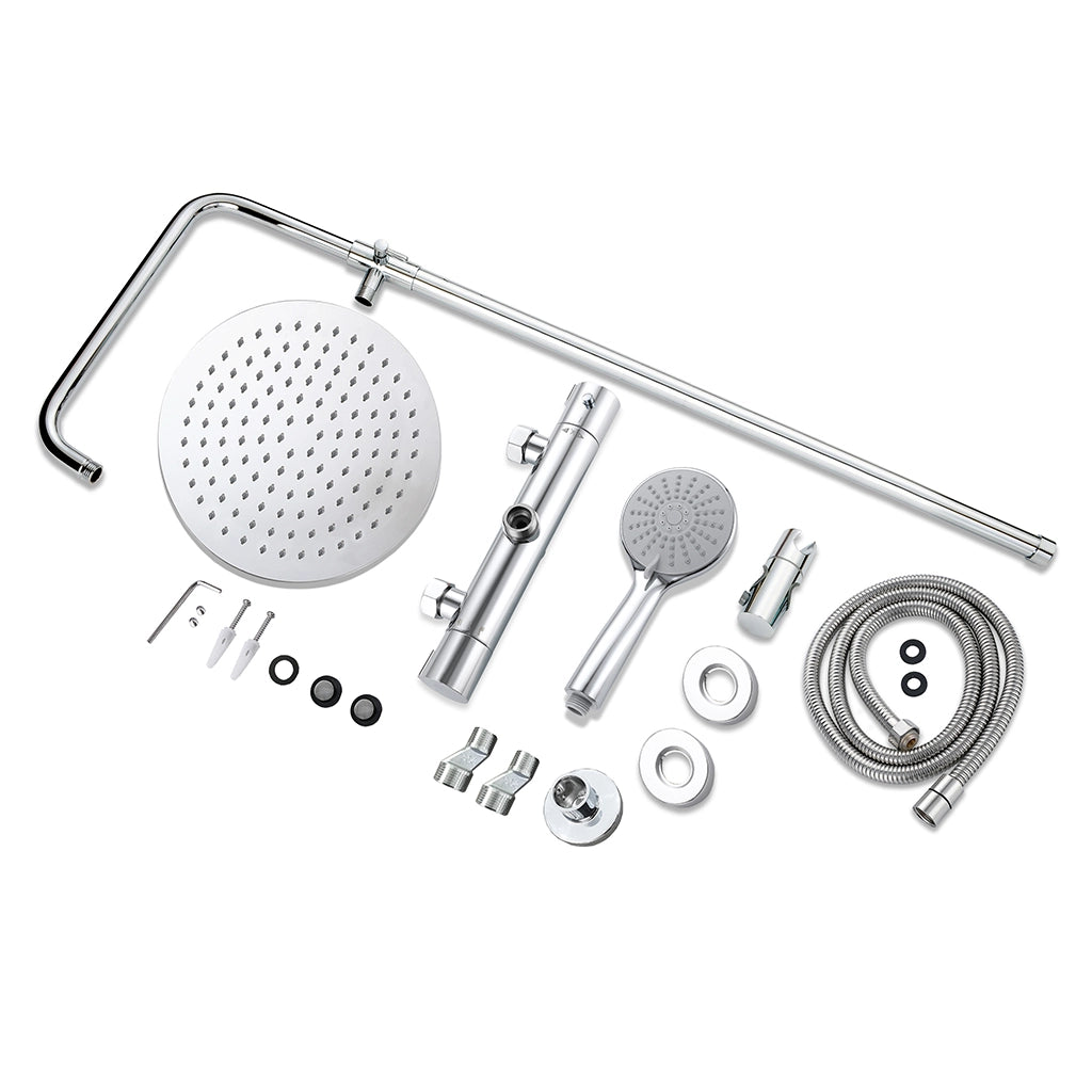 AICAIT Colonna doccia rotonda con soffione rotondo 25x25cm in acciaio inox cromato, sistema doccia a 38℃ antiscottature
