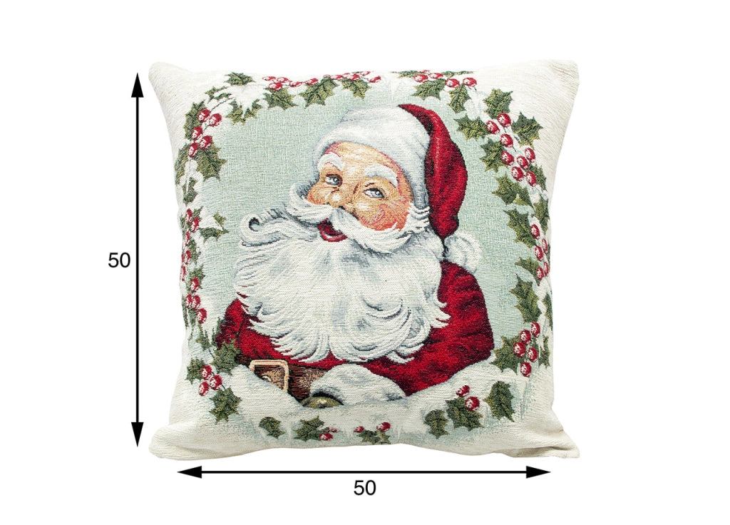 Federa Cuscino Arredo Casa Fodera Tessuto Cinigliato Fantasie Natalizie Made Italy - 50x50 - Babbo Natale