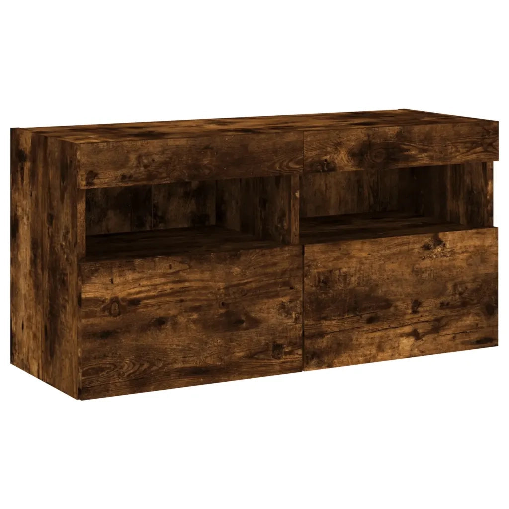 Mobile TV a Parete | Armadietto TV | Mobile Porta TV con Luci LED Rovere Fumo 80x30x40 cm