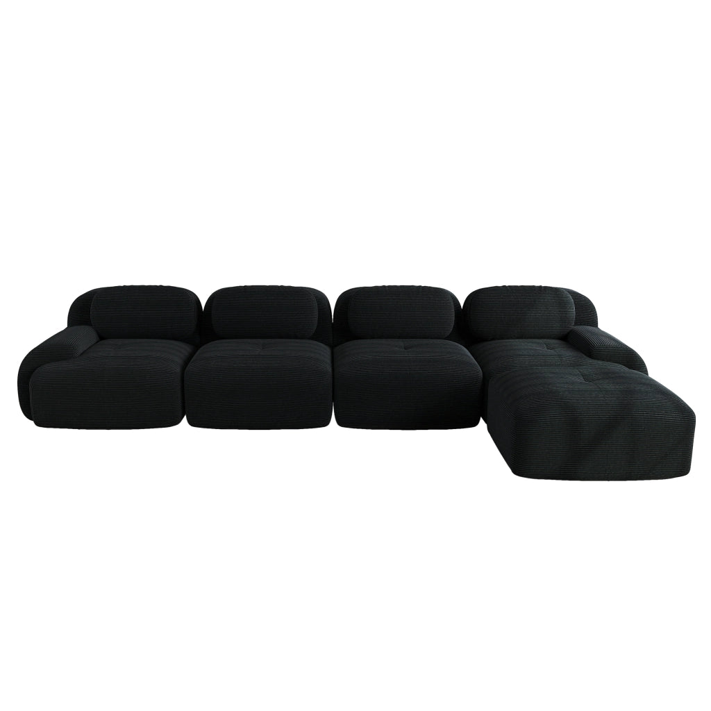 Divano Angolare 4 Posti con Chaise Longue ¨C MINIMAL ¨C Nero, Braccioli Extra Larghi, Tessuto