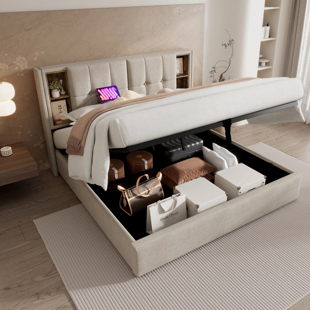 Letto matrimoniale 140x200 con contenitore e ricarica wireless