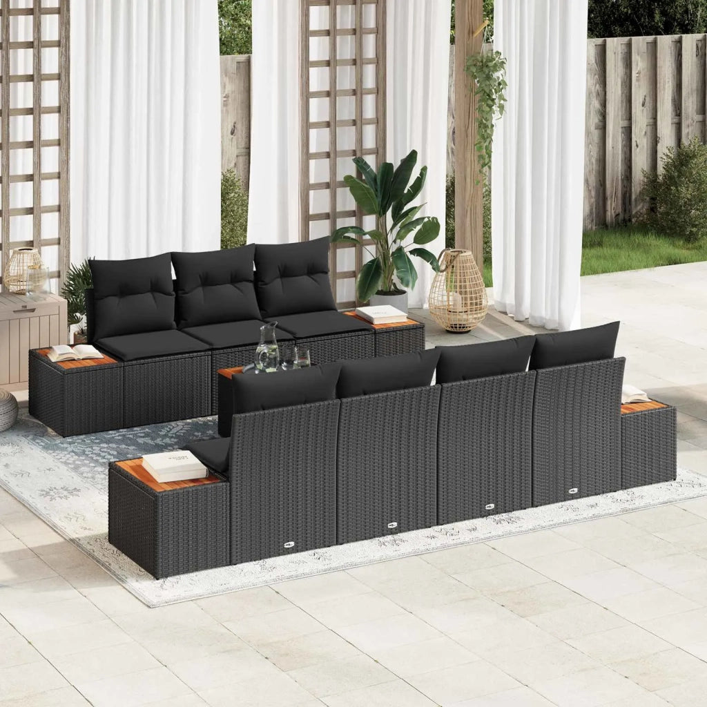 Set Divano da Giardino con cuscino 8 pcs Nero Poly Rattan 3356708