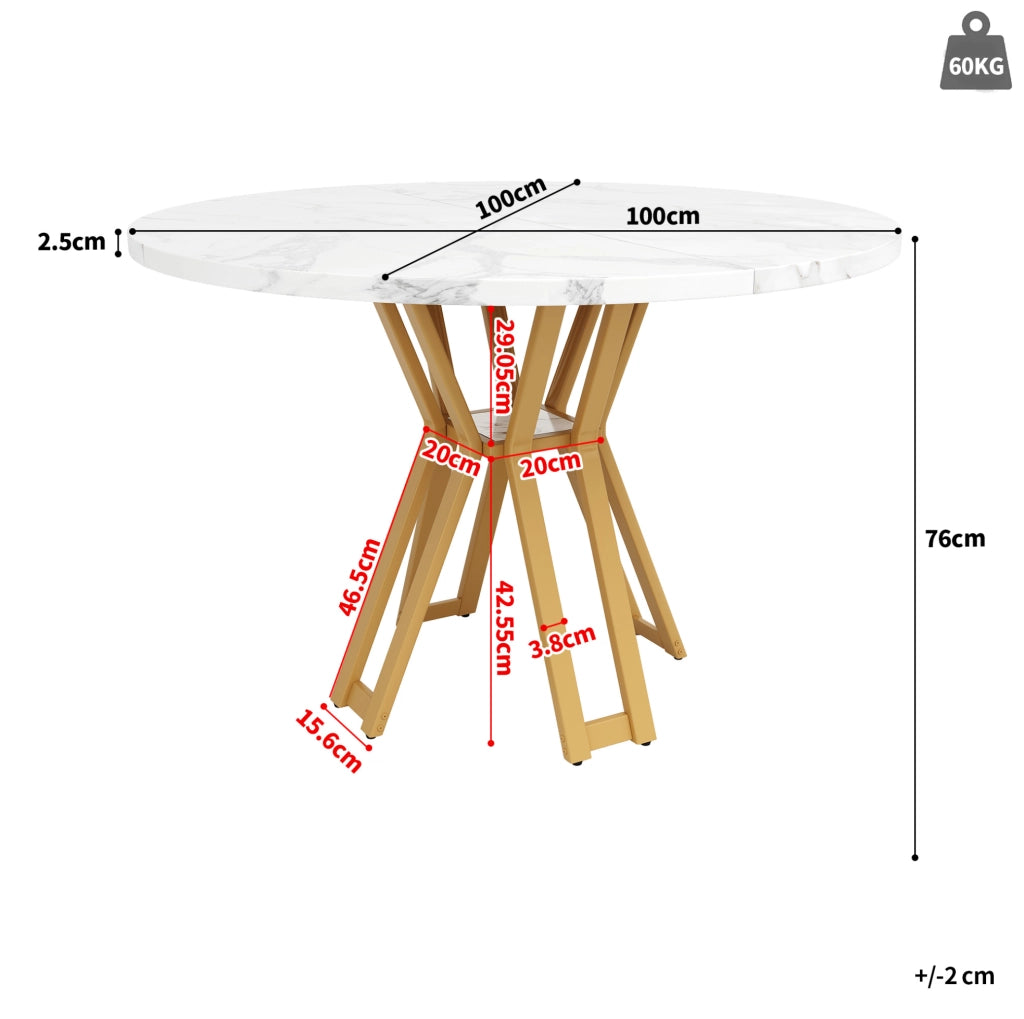 TAVOLO DA PRANZO 100x100x76 cm MDF Bianco e Oro