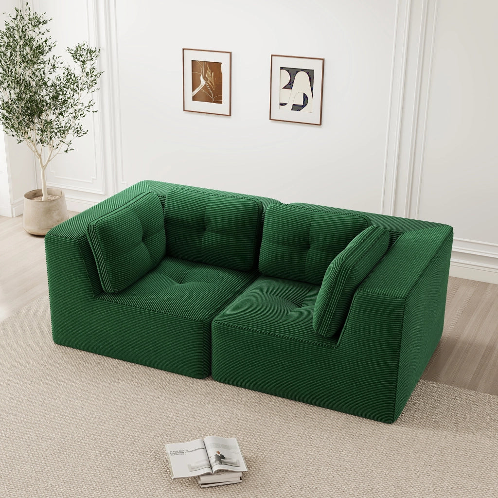 Divano Angolare Modulare 2 Posti ¨C MINIMAL ¨C Verde, Velluto a Coste