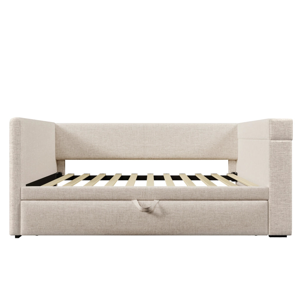 Divano letto 90x190 cm beige con letto estraibile