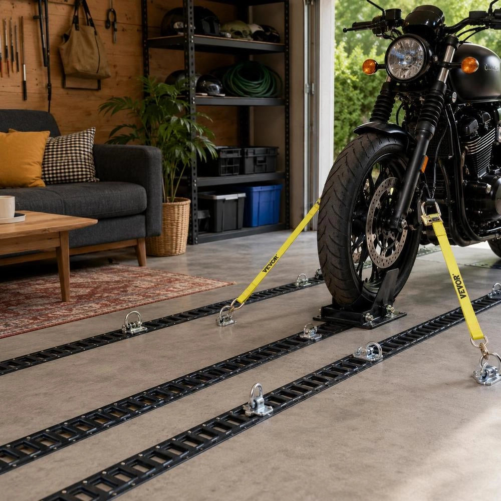 E-Track Lashing Rail Set, 18-piece, 1524 Mm E-Tracks Set, Including 4 Steel Rails, 8 O-ring Anchors, 4 Lashing Straps With D-rings, And 2 Ratchet Straps, Securing Accessories For Cargo Motorcycles, 907 Kg