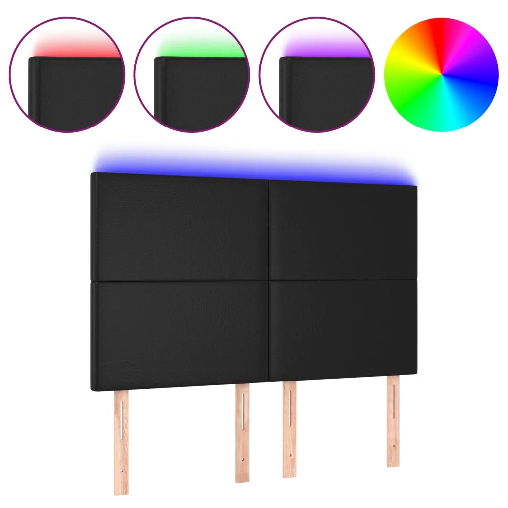 Testiera | Testata a LED Nera 144x5x118/128 cm in Similpelle