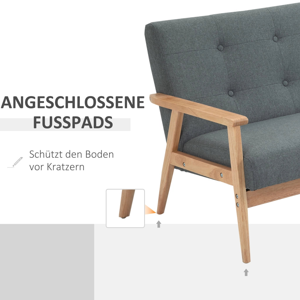 Divano 2 posti compatto in stile scandinavo con cuscini imbottiti in lino grigio scuro
