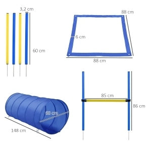 SET AGILITY per cane con tunnel, ostacoli e slalom, giallo, poliestere