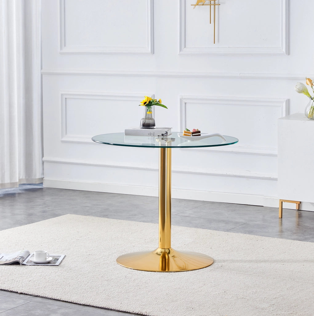 TAVOLO BAR Rotondo 85 cm Vetro Trasparente e Metallo Oro