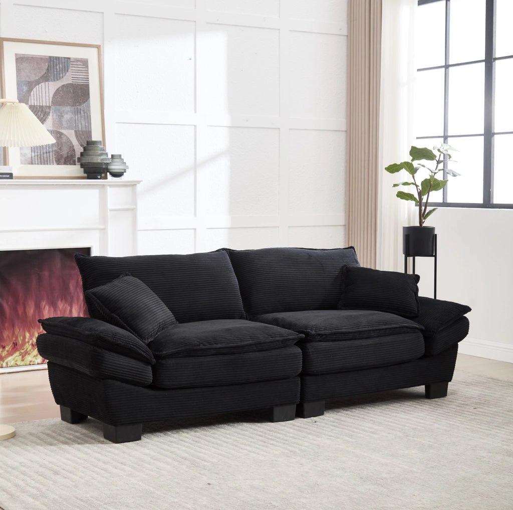 Divano a 2 posti in velluto nero 224 x 81 x 81 cm con braccioli e cuscini