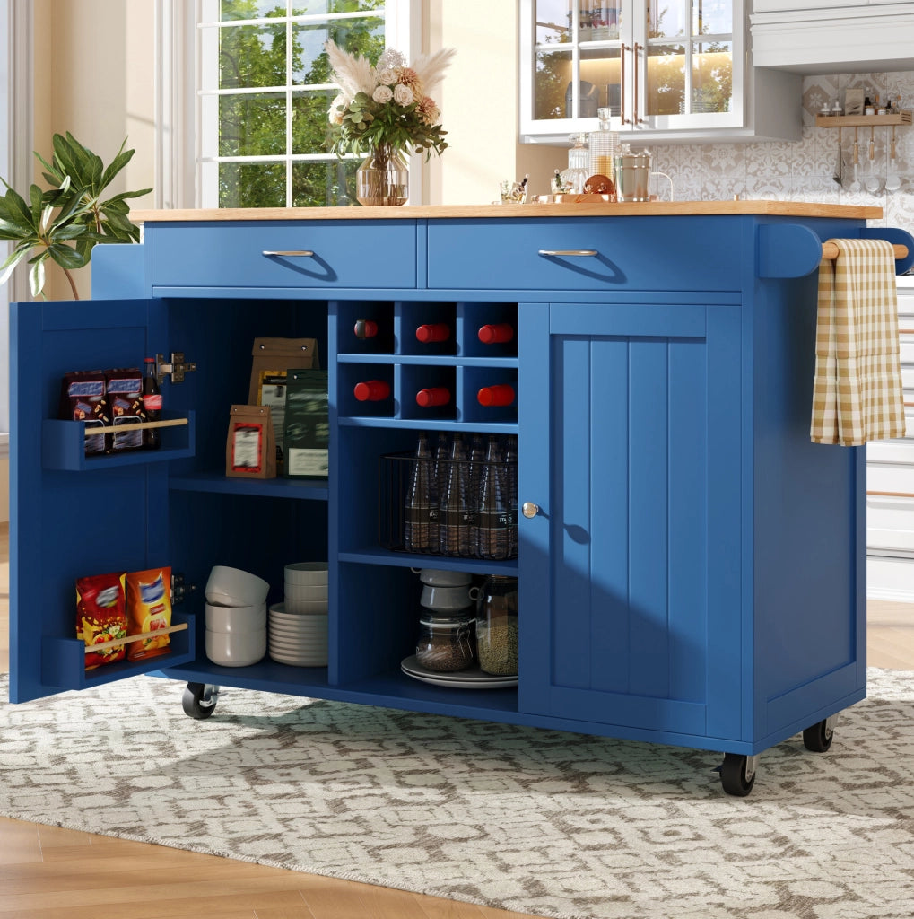 CARRELLO DA CUCINA 102x45x92 cm Blu in MDF e metallo