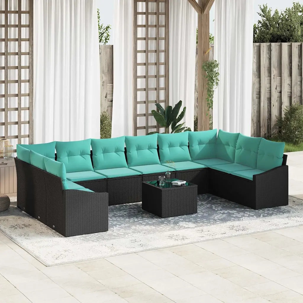 Set di divani con cuscino 11 pcs Nero polyrattan 3346916