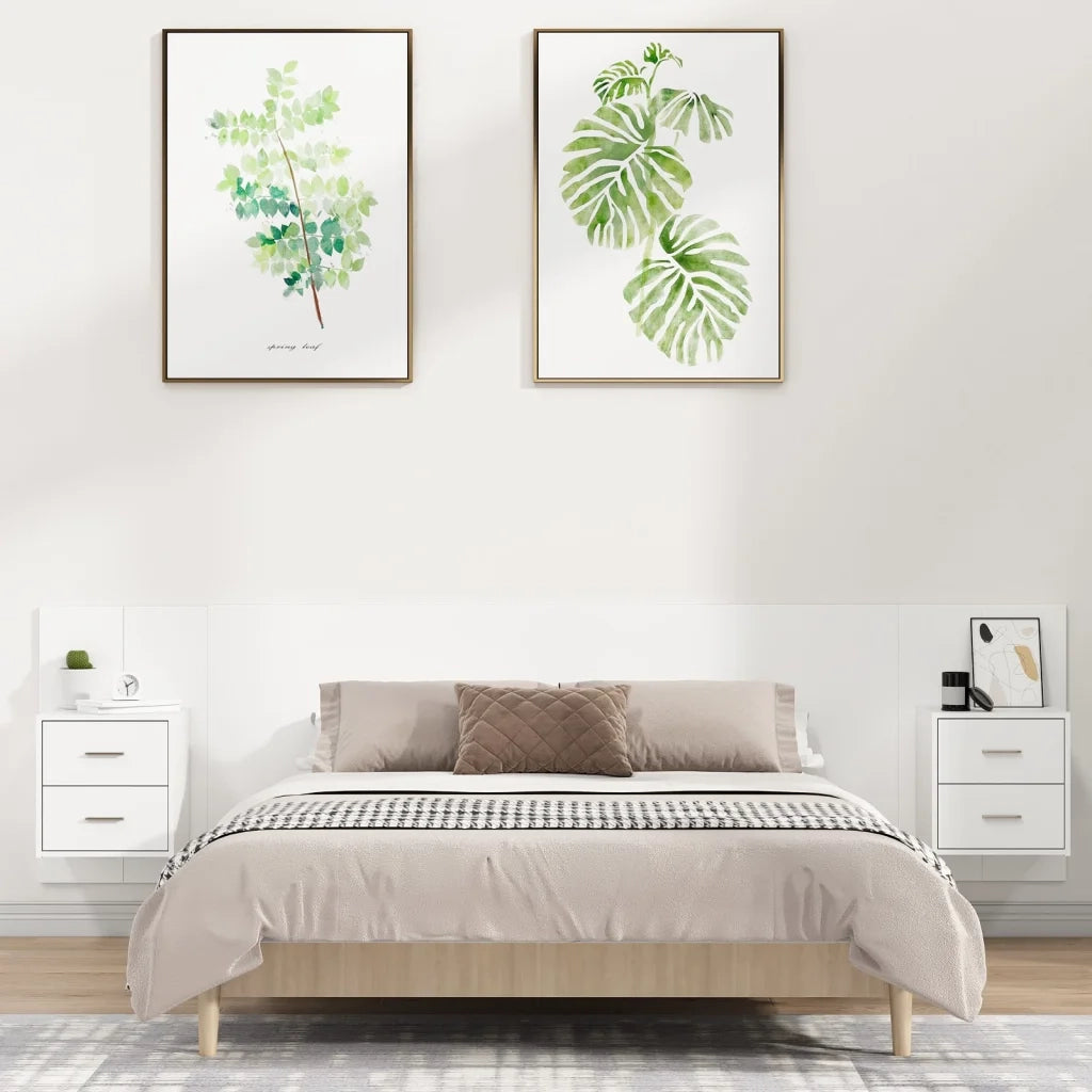 Testiera per Letto con Armadietti in Legno Multistrato Bianco