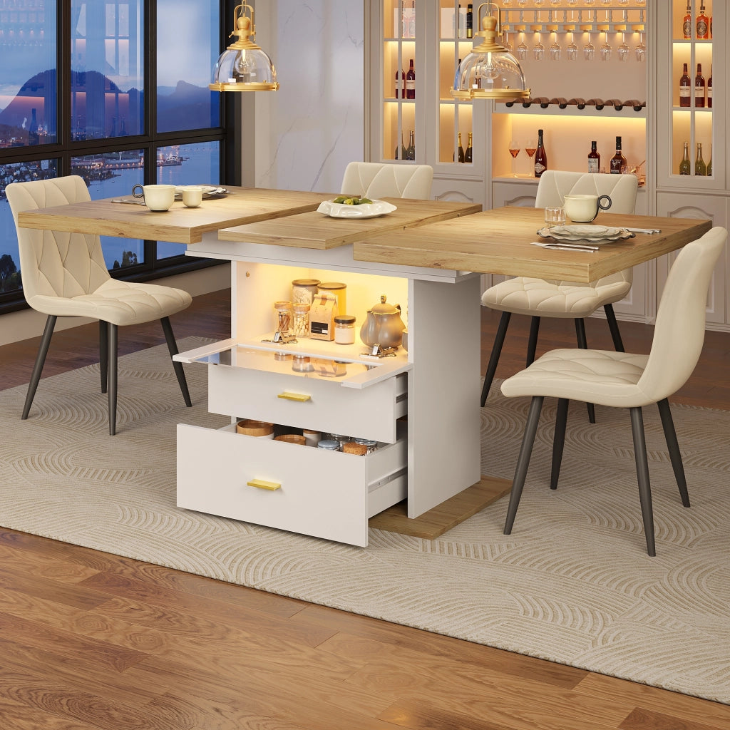 TAVOLO Allungabile 110-140x80x75 cm MDF Bianco con LED e controllo App