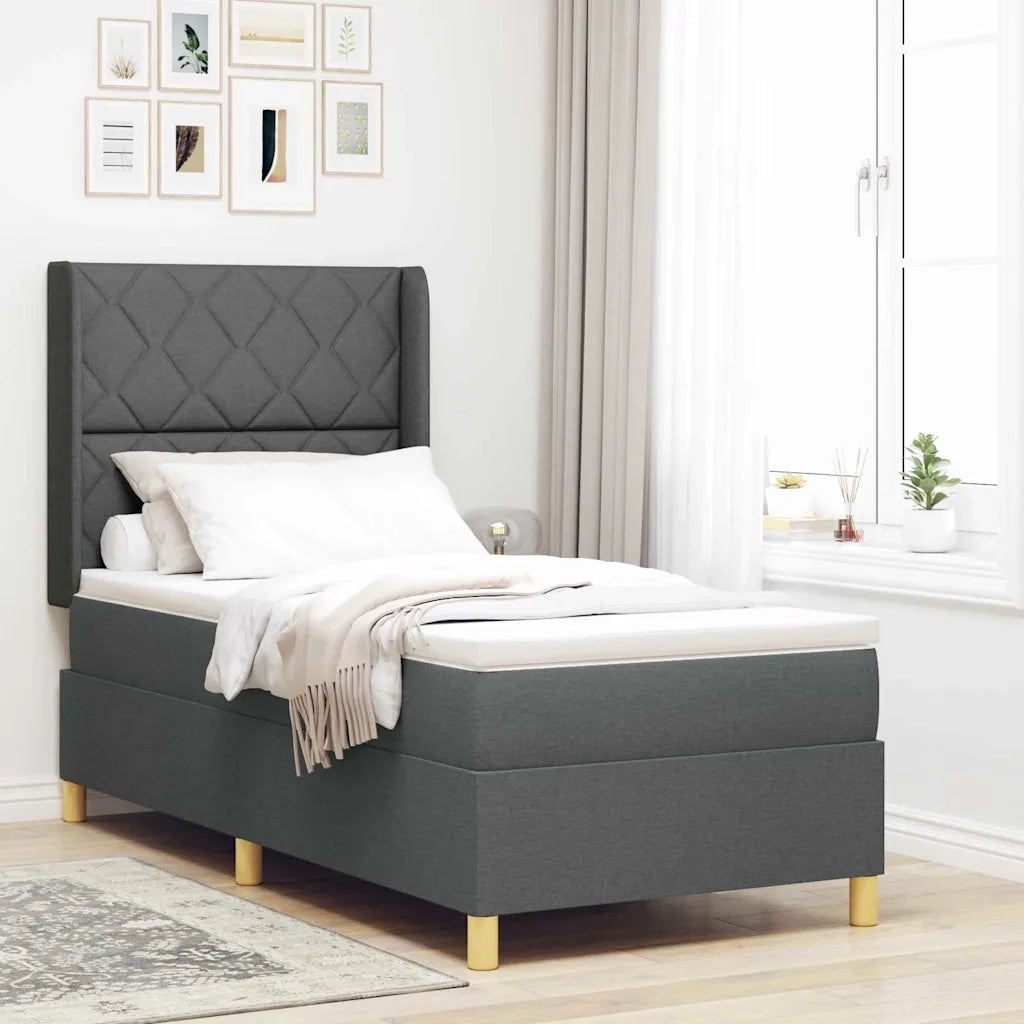 Letto a molle con materasso Grigio scuro 100 x 200 cm Tessuto