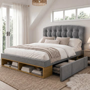 Letto imbottito 140x200 con cassetti grigio
