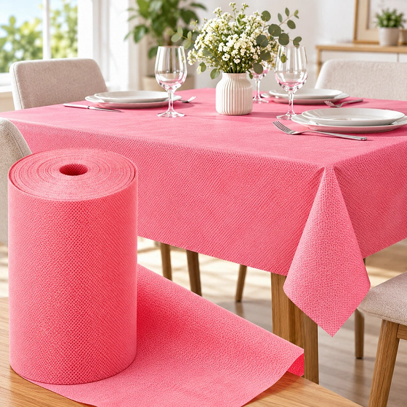 Movida Tovaglia TNT Effetto Tessuto Rosa, Rotolo 5 x 1,2 m, Morbida e Resistente