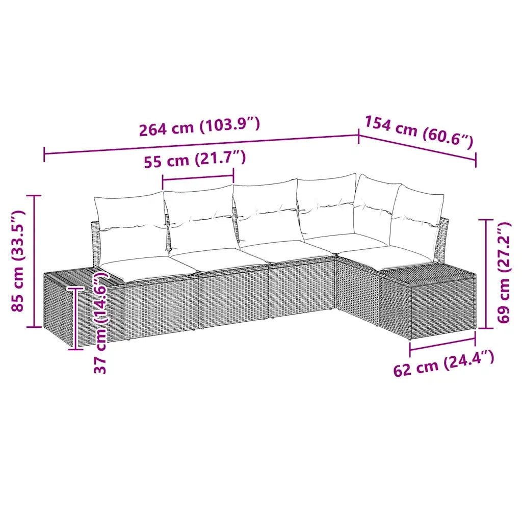 Set Divano da Giardino 5 pcs Nero polyrattan 3347063