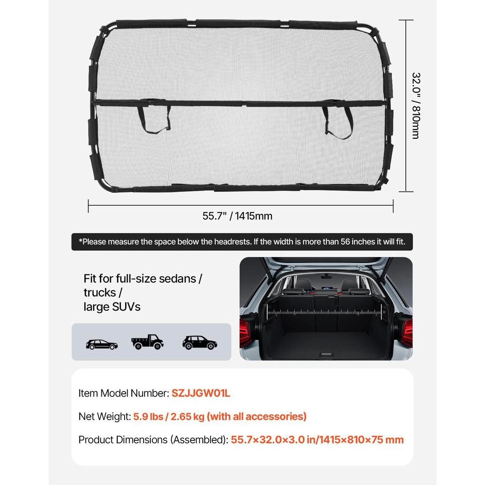 Dog Car Barrier 1415 Mm Partition Dog Guard For Mounting On Front Seats Car Safety Barrier Pet Barrier With Mesh Fabric, Universally Suitable Car Barrier For SUVs Trucks Vehicles, Black