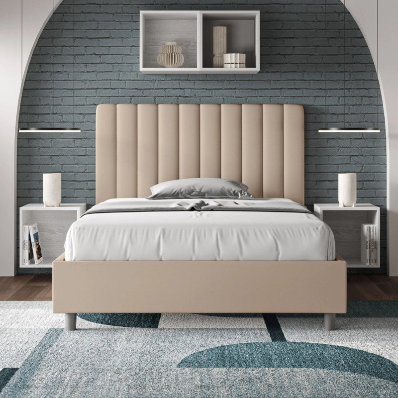 Letto imbottito Piazza e mezzo 130x210 cm Agueda - Similpelle,Tortora,Contenitore