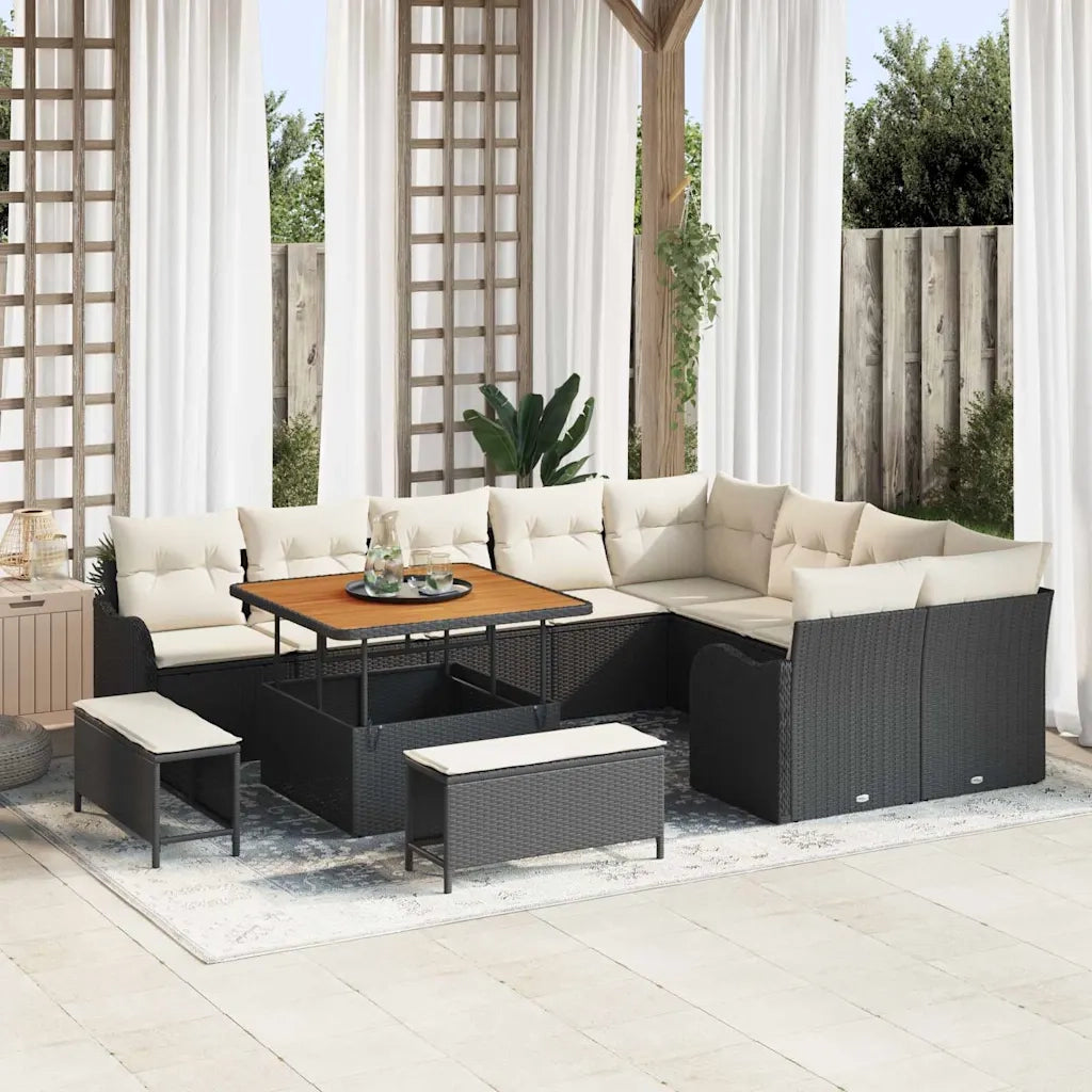 Set Divano da Giardino con cuscino 12 pcs Nero e Crema