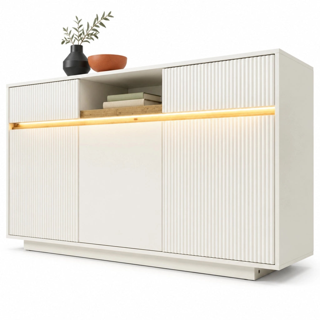 Madia 140x40x85 cm bianca con LED e 2 cassetti HAVRYA