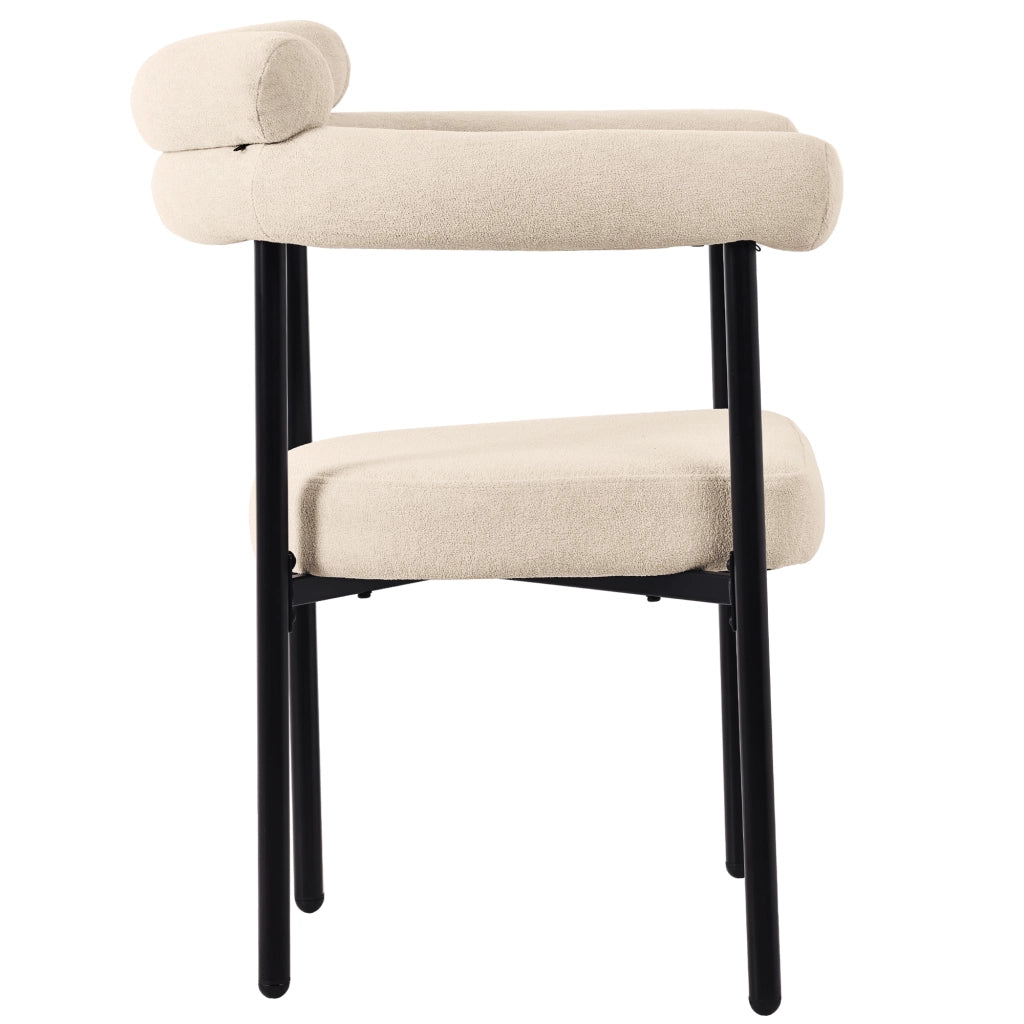 Sedia da pranzo con seduta ampia e schienale ergonomico in velluto beige e ferro