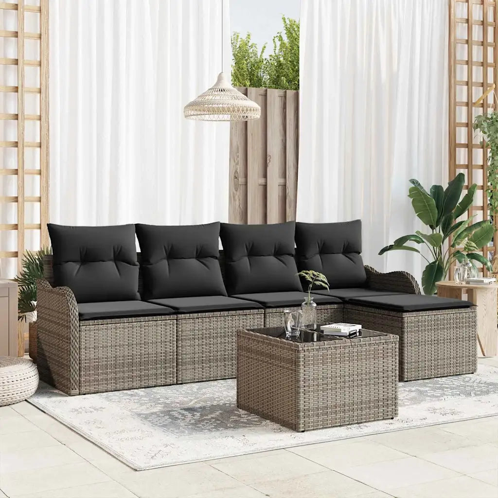 Set Divano da Giardino con cuscino 6 pcs Nero Poly Rattan