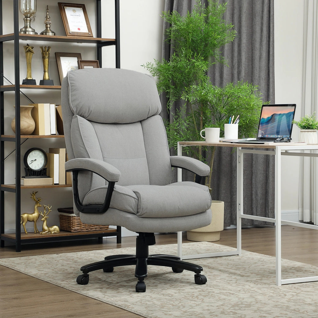 Sedia da ufficio ergonomica per carichi pesanti, poltrona direzionale regolabile con ruote, portata 200 kg, in tessuto grigio chiaro