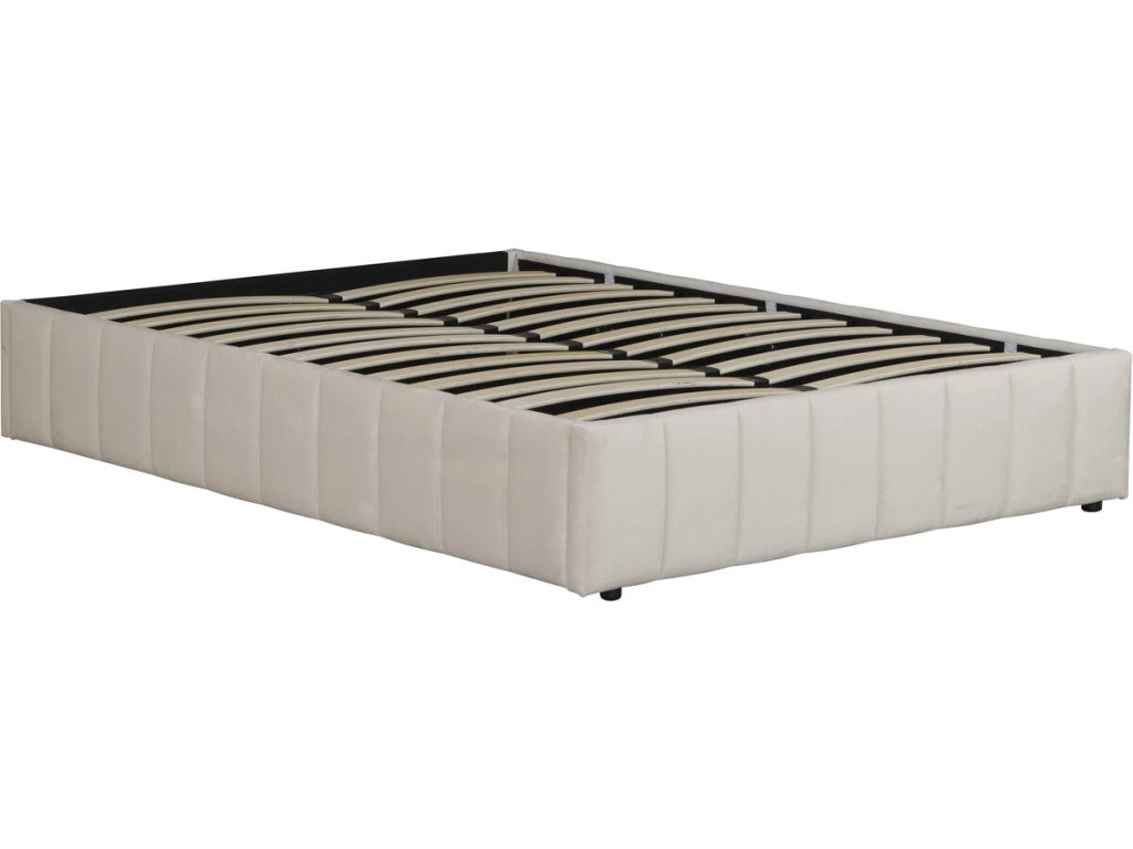 Letto matrimoniale in velluto con contenitore e rete "Meribel" - Beige - 160 x 200 cm