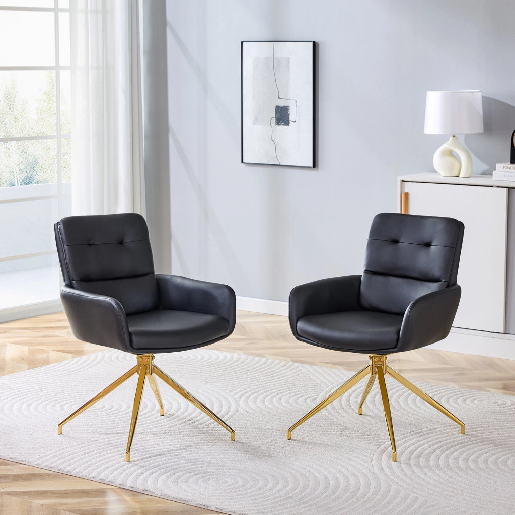 2 sgabelli girevoli 360° in PU nero con gambe in metallo dorato, seduta imbottita per sala da pranzo e area relax