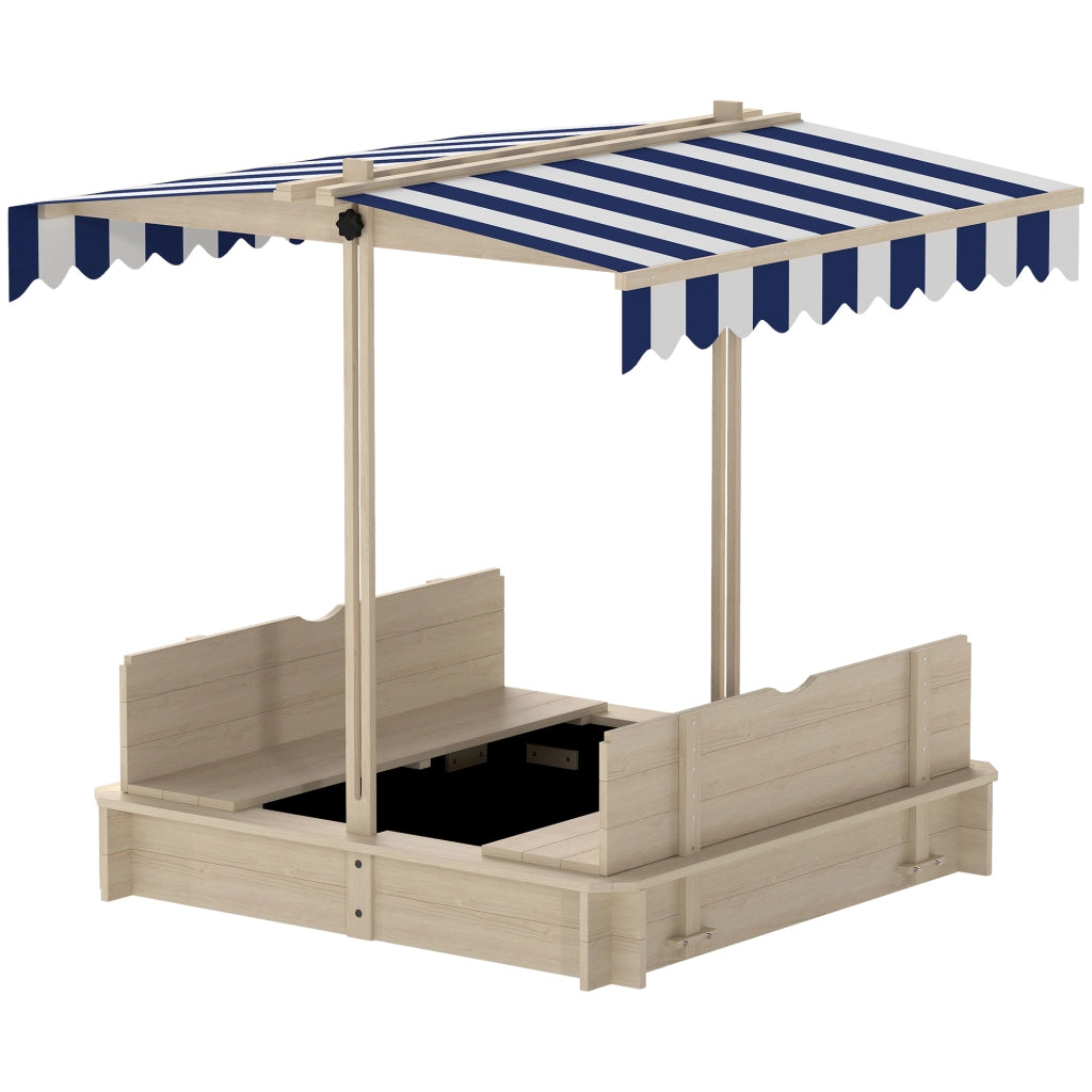 Sandkasten Kinder 106x106 cm Höhenverstellbar Abdeckung Blau